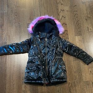 Appaman black metallic coat with fur hood